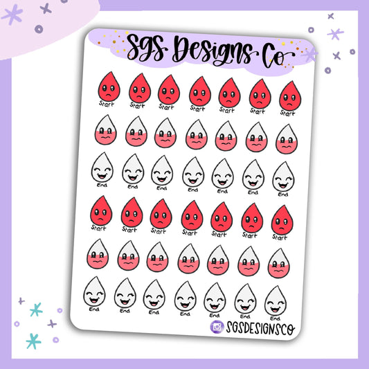 Period Flow Drops Planner Sticker Sheet