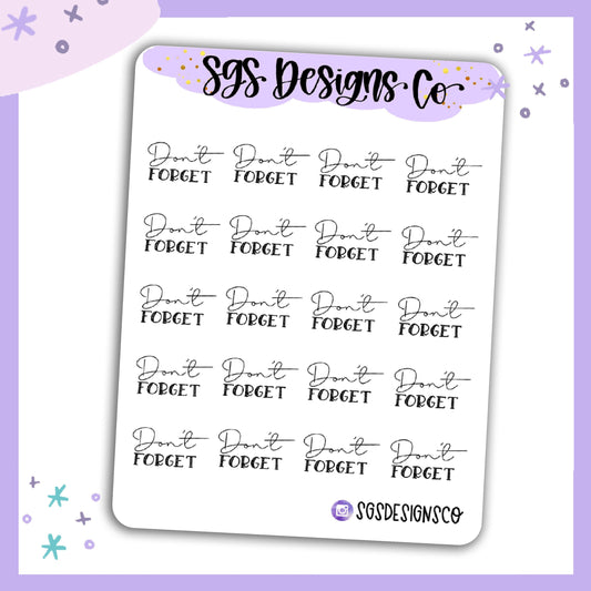 Don't Forget Scripted Sticker Sheet