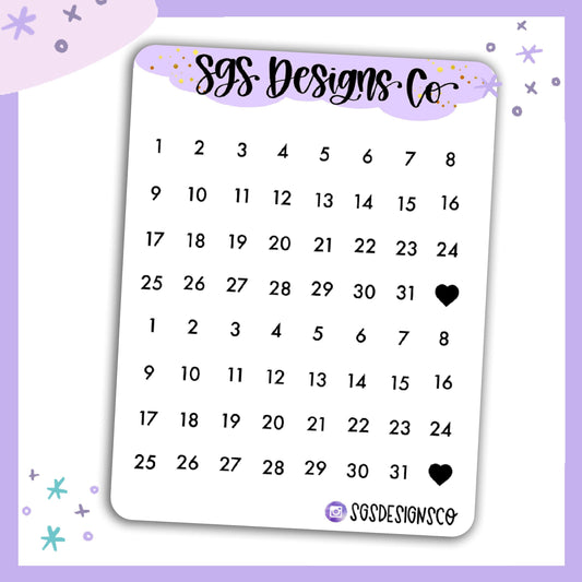 Number/Dates Sticker Sheet