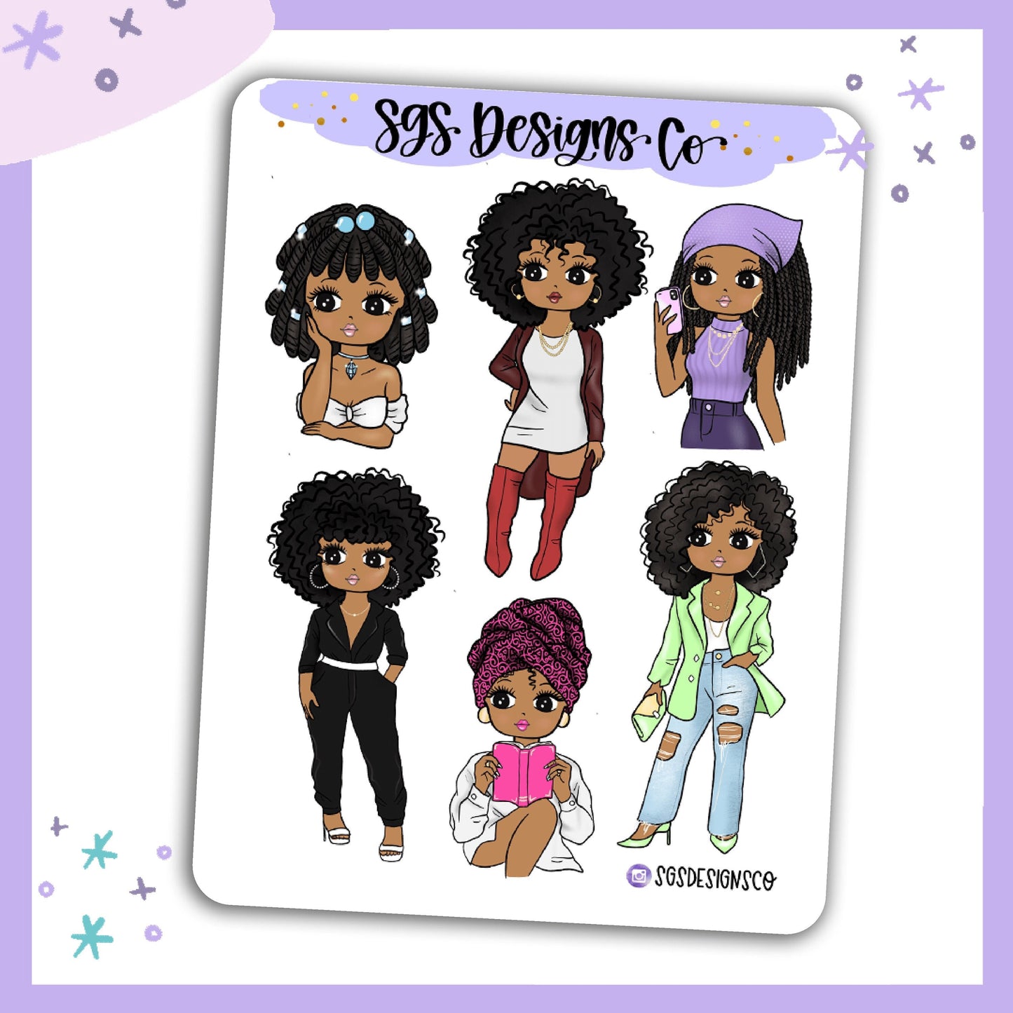 Miss Lady D Fashionista Mocha Gal Sticker Sheet