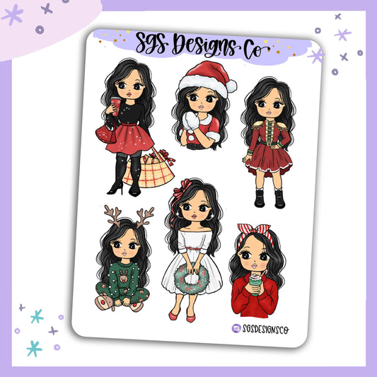 Miss Lady D Fashionista Christmas Sticker Sheet